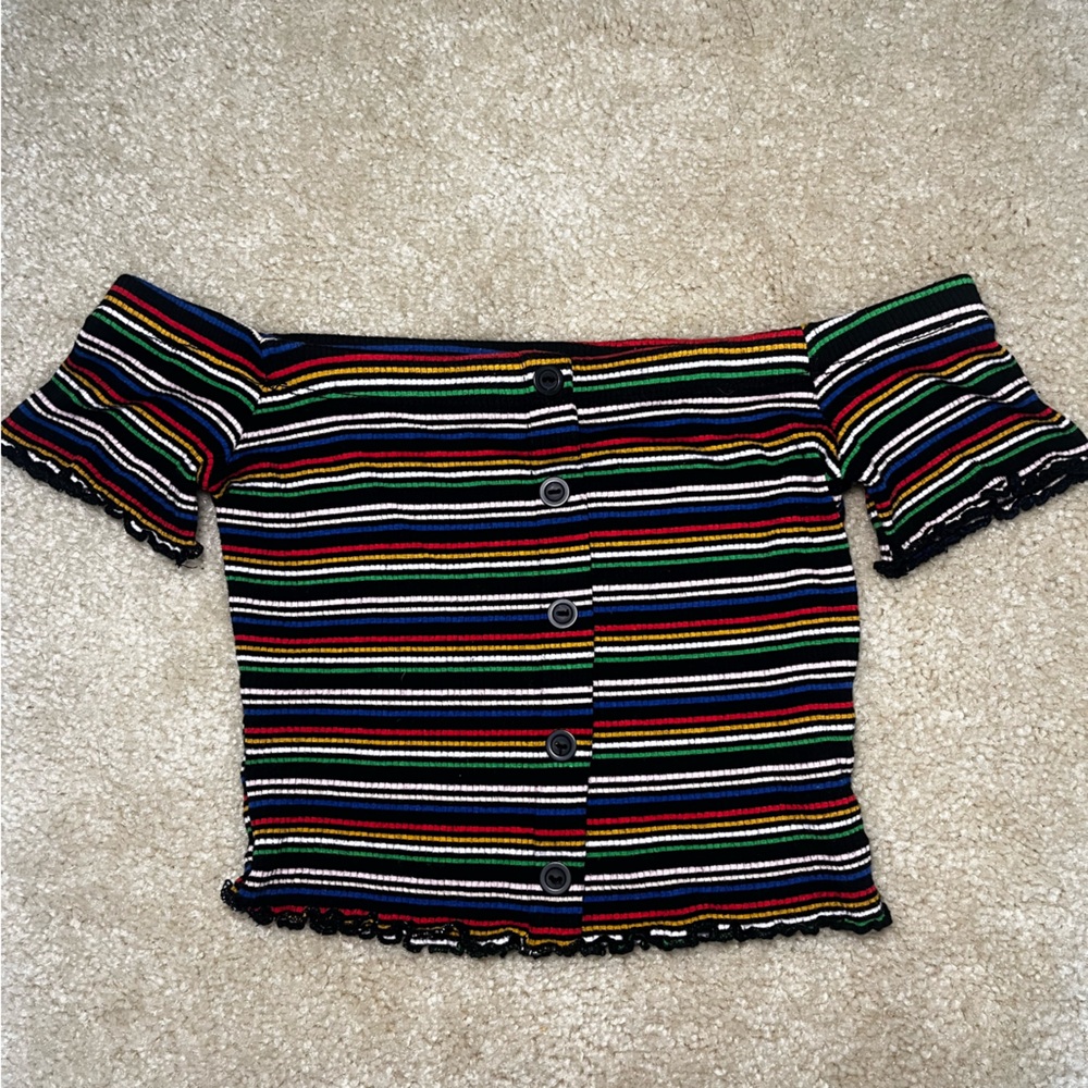 Striped off the shoulder crop top